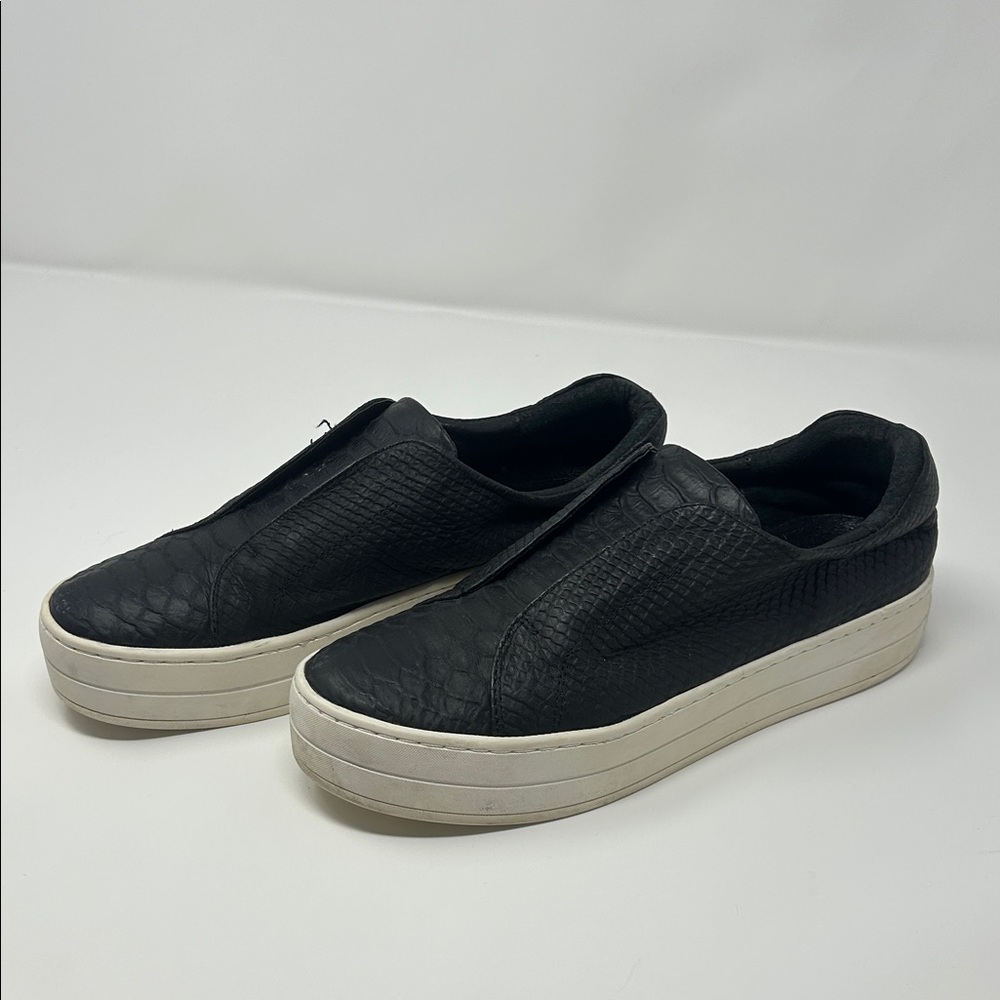 J/Slides Woman’s Black Reptile Skin Slip-On Sneakers